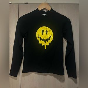 Unisex BALENCIAGA Drip Smiley Face Long Sleeve Mock Neck Fitted Tee Size XS